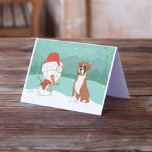 Load image into Gallery viewer, Fawn Boxer and Snowman Christmas Greeting Cards -  Blank Note Cards – 8-Pack of Artist-Designed Cards with Envelopes