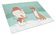 Load image into Gallery viewer, Fawn Boxer and Snowman Christmas Glass Cutting Boards – Durable, Decorative Kitchen Art Large CK2036LCB