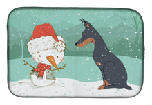 Load image into Gallery viewer, Doberman and Snowman Christmas Dish Drying Mat – Absorbent, Artistic Kitchen Essentials CK2038DDM