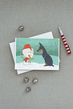 Load image into Gallery viewer, Doberman and Snowman Christmas Greeting Cards -  Blank Note Cards – 8-Pack of Artist-Designed Cards with Envelopes