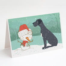 Load image into Gallery viewer, Black Great Dane and Snowman Christmas Greeting Cards -  Blank Note Cards – 8-Pack of Artist-Designed Cards with Envelopes