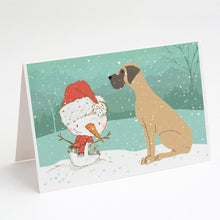 Load image into Gallery viewer, Fawn Natural Great Dane Snowman Christmas Greeting Cards -  Blank Note Cards – 8-Pack of Artist-Designed Cards with Envelopes