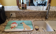 Load image into Gallery viewer, Cropped Fawn Great Dane Snowman Christmas Dish Drying Mat – Absorbent, Artistic Kitchen Essentials CK2041DDM