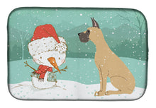 Load image into Gallery viewer, Cropped Fawn Great Dane Snowman Christmas Dish Drying Mat – Absorbent, Artistic Kitchen Essentials CK2041DDM