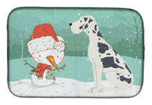 Load image into Gallery viewer, Harlequin Great Dane Snowman Christmas Dish Drying Mat – Absorbent, Artistic Kitchen Essentials CK2042DDM