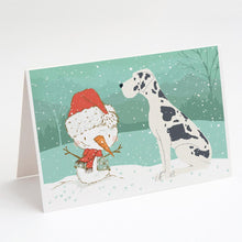Load image into Gallery viewer, Harlequin Great Dane Snowman Christmas Greeting Cards -  Blank Note Cards – 8-Pack of Artist-Designed Cards with Envelopes