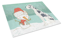 Load image into Gallery viewer, Harlequin Great Dane Snowman Christmas Glass Cutting Boards – Durable, Decorative Kitchen Art Large CK2042LCB