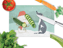 Load image into Gallery viewer, Black Greyhound Snowman Christmas Glass Cutting Boards – Durable, Decorative Kitchen Art Large CK2044LCB