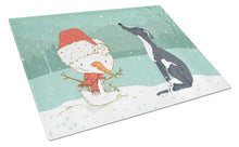 Load image into Gallery viewer, Black Greyhound Snowman Christmas Glass Cutting Boards – Durable, Decorative Kitchen Art Large CK2044LCB