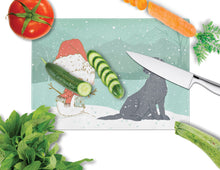 Load image into Gallery viewer, Black Labrador Snowman Christmas Glass Cutting Boards – Durable, Decorative Kitchen Art Large CK2047LCB