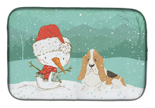 Load image into Gallery viewer, Basset Hound Snowman Christmas Dish Drying Mat – Absorbent, Artistic Kitchen Essentials CK2051DDM
