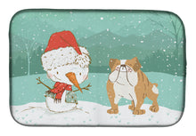 Load image into Gallery viewer, English Bulldog Snowman Christmas Dish Drying Mat – Absorbent, Artistic Kitchen Essentials CK2053DDM