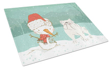 Load image into Gallery viewer, White English Bulldog Snowman Christmas Glass Cutting Boards – Durable, Decorative Kitchen Art Large CK2054LCB