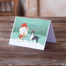 Load image into Gallery viewer, Black Bull Terrier Snowman Christmas Greeting Cards -  Blank Note Cards – 8-Pack of Artist-Designed Cards with Envelopes
