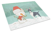 Load image into Gallery viewer, Black Bull Terrier Snowman Christmas Glass Cutting Boards – Durable, Decorative Kitchen Art Large CK2055LCB