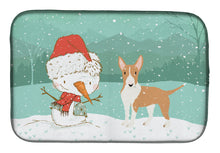 Load image into Gallery viewer, Fawn Bull Terrier Snowman Christmas Dish Drying Mat – Absorbent, Artistic Kitchen Essentials CK2056DDM