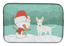 Load image into Gallery viewer, White Bull Terrier Snowman Christmas Dish Drying Mat – Absorbent, Artistic Kitchen Essentials CK2058DDM