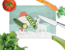 Load image into Gallery viewer, White Spot Bull Terrier Snowman Christmas Glass Cutting Boards – Durable, Decorative Kitchen Art Large CK2059LCB