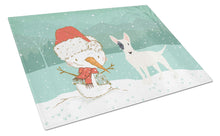 Load image into Gallery viewer, White Spot Bull Terrier Snowman Christmas Glass Cutting Boards – Durable, Decorative Kitchen Art Large CK2059LCB