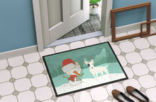 Load image into Gallery viewer, White Spot Bull Terrier Snowman Christmas Doormat - 18x27 Decorative Floor Mat – Indoor/Outdoor Rug with Artistic Flair CK2059MAT
