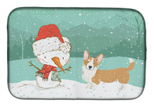 Load image into Gallery viewer, Cardigan Corgi Snowman Christmas Dish Drying Mat – Absorbent, Artistic Kitchen Essentials CK2063DDM