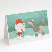 Load image into Gallery viewer, Chocolate Poodle Snowman Christmas Greeting Cards -  Blank Note Cards – 8-Pack of Artist-Designed Cards with Envelopes