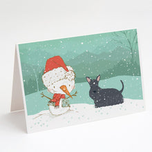 Load image into Gallery viewer, Scottish Terrier Snowman Christmas Greeting Cards -  Blank Note Cards – 8-Pack of Artist-Designed Cards with Envelopes