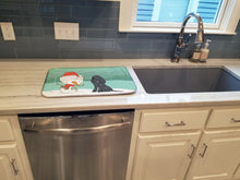 Load image into Gallery viewer, Black Spaniel Snowman Christmas Dish Drying Mat – Absorbent, Artistic Kitchen Essentials CK2070DDM