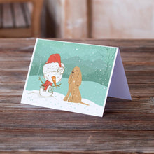 Load image into Gallery viewer, Tan Spaniel Snowman Christmas Greeting Cards -  Blank Note Cards – 8-Pack of Artist-Designed Cards with Envelopes