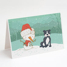 Load image into Gallery viewer, Black Staffie Snowman Christmas Greeting Cards -  Blank Note Cards – 8-Pack of Artist-Designed Cards with Envelopes