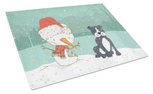 Load image into Gallery viewer, Black Staffie Snowman Christmas Glass Cutting Boards – Durable, Decorative Kitchen Art Large CK2075LCB