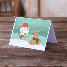 Load image into Gallery viewer, Airedale Terrier Snowman Christmas Greeting Cards -  Blank Note Cards – 8-Pack of Artist-Designed Cards with Envelopes