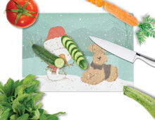Load image into Gallery viewer, Airedale Terrier Snowman Christmas Glass Cutting Boards – Durable, Decorative Kitchen Art Large CK2078LCB