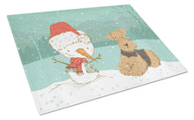 Load image into Gallery viewer, Airedale Terrier Snowman Christmas Glass Cutting Boards – Durable, Decorative Kitchen Art Large CK2078LCB