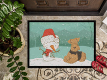 Load image into Gallery viewer, Airedale Terrier Snowman Christmas Doormat - 18x27 Decorative Floor Mat – Indoor/Outdoor Rug with Artistic Flair CK2078MAT