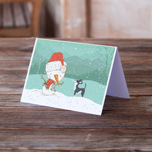 Load image into Gallery viewer, Black Chihuahua Snowman Christmas Greeting Cards -  Blank Note Cards – 8-Pack of Artist-Designed Cards with Envelopes