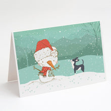 Load image into Gallery viewer, Black Chihuahua Snowman Christmas Greeting Cards -  Blank Note Cards – 8-Pack of Artist-Designed Cards with Envelopes