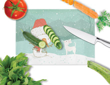 Load image into Gallery viewer, White Chihuahua Snowman Christmas Glass Cutting Boards – Durable, Decorative Kitchen Art Large CK2082LCB