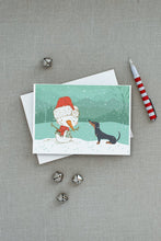 Load image into Gallery viewer, Black Tan Dachshund Snowman Christmas Greeting Cards -  Blank Note Cards – 8-Pack of Artist-Designed Cards with Envelopes