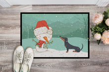 Load image into Gallery viewer, Black Tan Dachshund Snowman Christmas Doormat - 24x36 Decorative Floor Mat – Indoor/Outdoor Rug with Artistic Flair CK2083JMAT