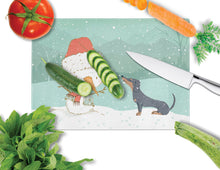 Load image into Gallery viewer, Black Tan Dachshund Snowman Christmas Glass Cutting Boards – Durable, Decorative Kitchen Art Large CK2083LCB