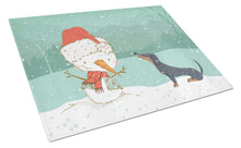 Load image into Gallery viewer, Black Tan Dachshund Snowman Christmas Glass Cutting Boards – Durable, Decorative Kitchen Art Large CK2083LCB