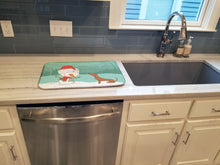 Load image into Gallery viewer, Red Dachshund Snowman Christmas Dish Drying Mat – Absorbent, Artistic Kitchen Essentials CK2084DDM