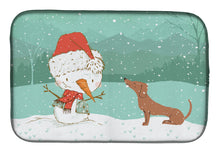 Load image into Gallery viewer, Red Dachshund Snowman Christmas Dish Drying Mat – Absorbent, Artistic Kitchen Essentials CK2084DDM