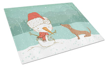 Load image into Gallery viewer, Red Dachshund Snowman Christmas Glass Cutting Boards – Durable, Decorative Kitchen Art Large CK2084LCB