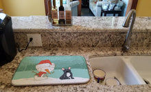 Load image into Gallery viewer, Black French Bulldog Snowman Christmas Dish Drying Mat – Absorbent, Artistic Kitchen Essentials CK2085DDM