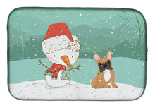 Load image into Gallery viewer, Fawn French Bulldog Snowman Christmas Dish Drying Mat – Absorbent, Artistic Kitchen Essentials CK2086DDM