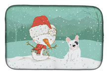 Load image into Gallery viewer, Piebald French Bulldog Snowman Christmas Dish Drying Mat – Absorbent, Artistic Kitchen Essentials CK2087DDM