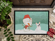 Load image into Gallery viewer, Piebald French Bulldog Snowman Christmas Doormat - 24x36 Decorative Floor Mat – Indoor/Outdoor Rug with Artistic Flair CK2087JMAT