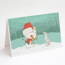 Load image into Gallery viewer, Italian Greyhound Snowman Christmas Greeting Cards -  Blank Note Cards – 8-Pack of Artist-Designed Cards with Envelopes